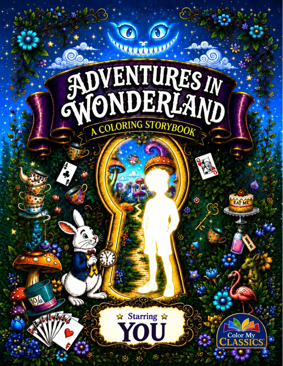 Adventures in Wonderland boy edition — personalized coloring book cover starring your child