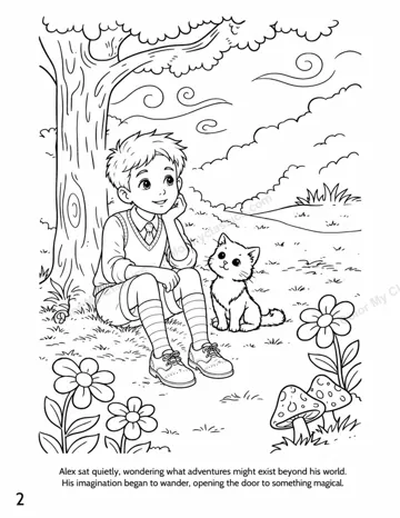 Interior sample page 1 from the personalized Alice in Wonderland boy edition coloring book