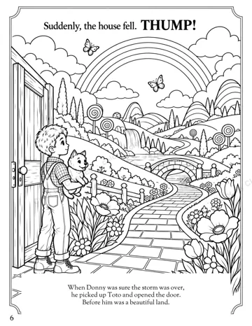 Interior sample page 1 from the personalized Wizard of Oz boy edition coloring book