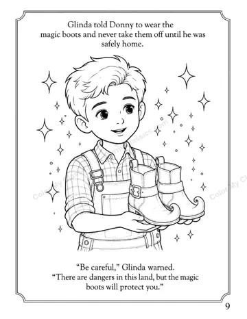 Interior sample page 2 from the personalized Wizard of Oz boy edition coloring book