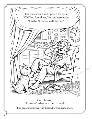 Interior sample page 5 from the personalized Wizard of Oz boy edition coloring book
