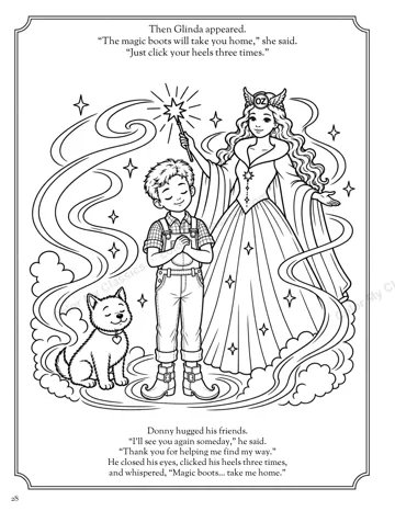 Interior sample page 6 from the personalized Wizard of Oz boy edition coloring book